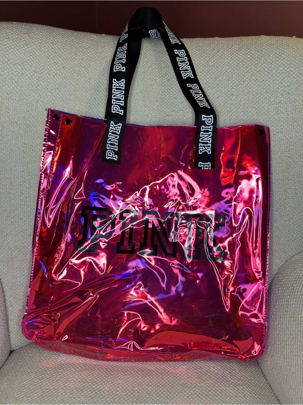 PINK Victoria's Secret transparent Holographic Pink Tote Bag with Branded Strap